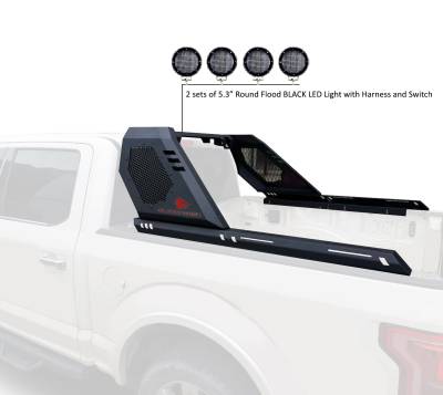 Black Horse Off Road - VIGOR Roll Bar With 2 Set of 5.3".Black Trim Rings LED Flood Lights-Black-Colorado/Canyon|Black Horse Off Road - Image 6