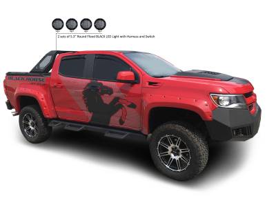 Black Horse Off Road - VIGOR Roll Bar With 2 Set of 5.3".Black Trim Rings LED Flood Lights-Black-Colorado/Canyon|Black Horse Off Road - Image 7