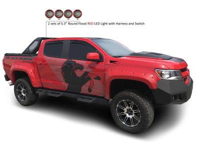 Black Horse Off Road - VIGOR Roll Bar With 2 Sets of 5.3" Red Trim Rings LED Flood Lights-Black-Colorado/Canyon|Black Horse Off Road - Image 6