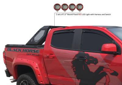 Black Horse Off Road - VIGOR Roll Bar With 2 Sets of 5.3" Red Trim Rings LED Flood Lights-Black-Colorado/Canyon|Black Horse Off Road - Image 8