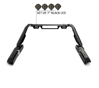 Black Horse Off Road - VIGOR Roll Bar With 2 pairs of 7.0" Black Trim Rings LED Flood Lights-Black-2005-2024 Toyota Tacoma|Black Horse Off Road - Image 9