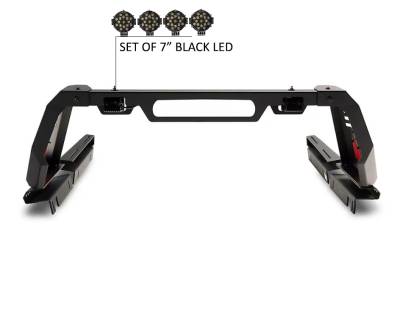 Black Horse Off Road - VIGOR Roll Bar With 2 pairs of 7.0" Black Trim Rings LED Flood Lights-Black-2005-2024 Toyota Tacoma|Black Horse Off Road - Image 10