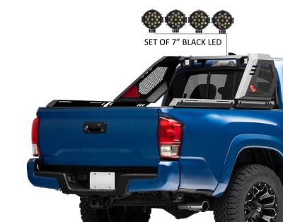 Black Horse Off Road - VIGOR Roll Bar With 2 pairs of 7.0" Black Trim Rings LED Flood Lights-Black-2005-2024 Toyota Tacoma|Black Horse Off Road - Image 13