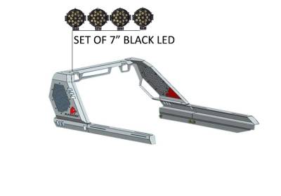 Black Horse Off Road - VIGOR Roll Bar With 2 pairs of 7.0" Black Trim Rings LED Flood Lights-Black-2005-2024 Toyota Tacoma|Black Horse Off Road - Image 15