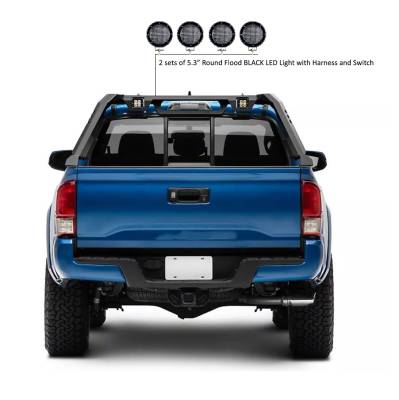 Black Horse Off Road - VIGOR Roll Bar With 2 Set of 5.3".Black Trim Rings LED Flood Lights-Black-2005-2024 Toyota Tacoma|Black Horse Off Road - Image 8