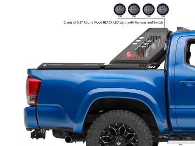 Black Horse Off Road - VIGOR Roll Bar With 2 Set of 5.3".Black Trim Rings LED Flood Lights-Black-2005-2024 Toyota Tacoma|Black Horse Off Road - Image 9