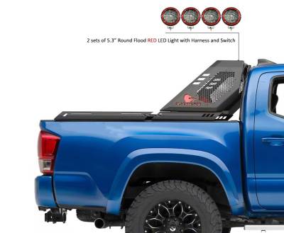 Black Horse Off Road - VIGOR Roll Bar With 2 Sets of 5.3" Red Trim Rings LED Flood Lights-Black-2005-2024 Toyota Tacoma|Black Horse Off Road - Image 7