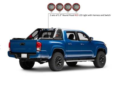 Black Horse Off Road - VIGOR Roll Bar With 2 Sets of 5.3" Red Trim Rings LED Flood Lights-Black-2005-2024 Toyota Tacoma|Black Horse Off Road - Image 8