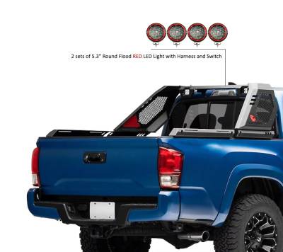 Black Horse Off Road - VIGOR Roll Bar With 2 Sets of 5.3" Red Trim Rings LED Flood Lights-Black-2005-2024 Toyota Tacoma|Black Horse Off Road - Image 9