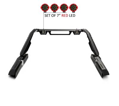 Black Horse Off Road - VIGOR Roll Bar With 2 pairs of 7.0" Red Trim Rings LED Flood Lights-Black-2005-2024 Toyota Tacoma|Black Horse Off Road - Image 9