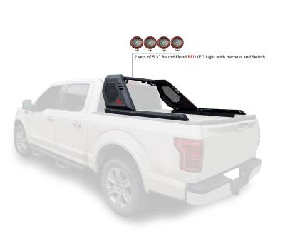 Black Horse Off Road - VIGOR Roll Bar With 2 Sets of 5.3" Red Trim Rings LED Flood Lights-Black-2005-2021 Nissan Frontier|Black Horse Off Road - Image 6