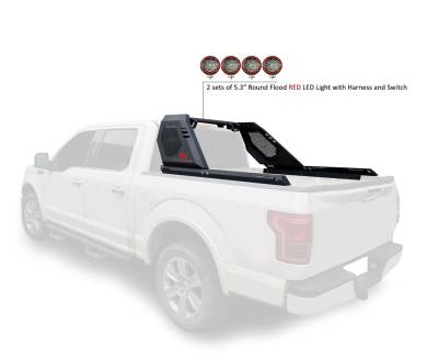 Black Horse Off Road - VIGOR Roll Bar With 2 Sets of 5.3" Red Trim Rings LED Flood Lights-Black-2019-2024 Ford Ranger|Black Horse Off Road - Image 6