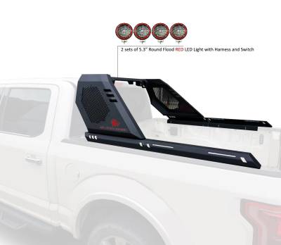 Black Horse Off Road - VIGOR Roll Bar With 2 Sets of 5.3" Red Trim Rings LED Flood Lights-Black-2019-2024 Ford Ranger|Black Horse Off Road - Image 7