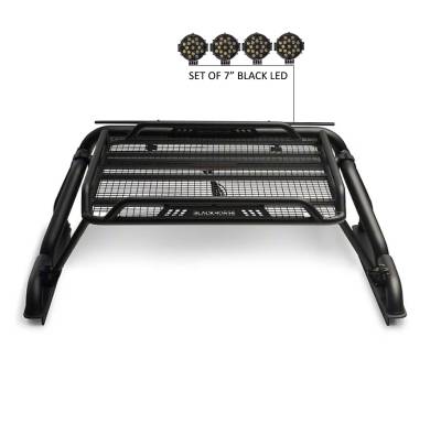 Black Horse Off Road - WARRIOR Roll Bar With 2 pairs of 7.0" Black Trim Rings LED Flood Lights-Black-Silverado/Sierra 14+,Ford F-150 15+,Dodge Ram 15+|Black Horse Off Road - Image 2