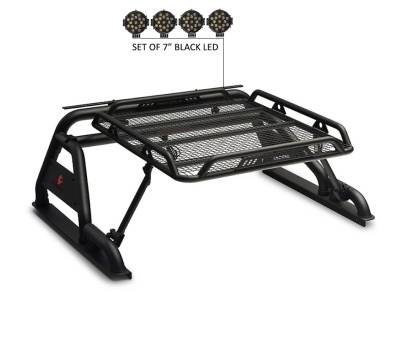 Black Horse Off Road - WARRIOR Roll Bar With 2 pairs of 7.0" Black Trim Rings LED Flood Lights-Black-Silverado/Sierra 14+,Ford F-150 15+,Dodge Ram 15+|Black Horse Off Road - Image 3