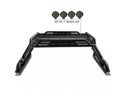 Black Horse Off Road - WARRIOR Roll Bar With 2 pairs of 7.0" Black Trim Rings LED Flood Lights-Black-Silverado/Sierra 14+,Ford F-150 15+,Dodge Ram 15+|Black Horse Off Road - Image 4