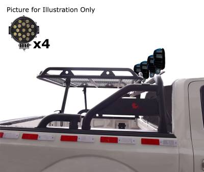 Black Horse Off Road - WARRIOR Roll Bar With 2 pairs of 7.0" Black Trim Rings LED Flood Lights-Black-Silverado/Sierra 14+,Ford F-150 15+,Dodge Ram 15+|Black Horse Off Road - Image 6
