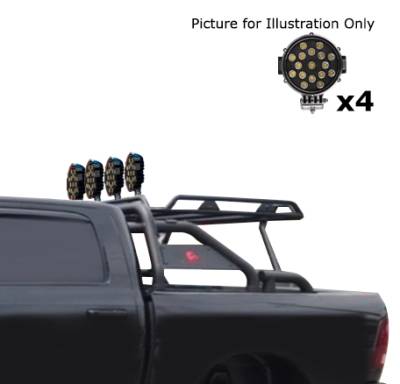 Black Horse Off Road - WARRIOR Roll Bar With 2 pairs of 7.0" Black Trim Rings LED Flood Lights-Black-Silverado/Sierra 14+,Ford F-150 15+,Dodge Ram 15+|Black Horse Off Road - Image 16