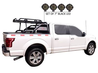 Black Horse Off Road - WARRIOR Roll Bar With 2 pairs of 7.0" Black Trim Rings LED Flood Lights-Black-Silverado/Sierra 14+,Ford F-150 15+,Dodge Ram 15+|Black Horse Off Road - Image 19