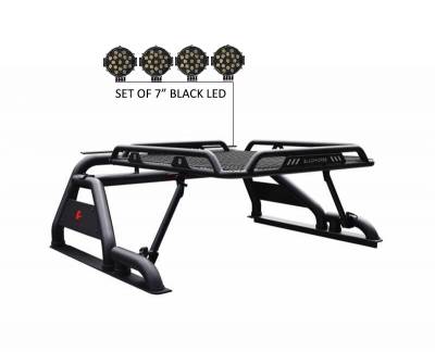 Black Horse Off Road - WARRIOR Roll Bar With 2 pairs of 7.0" Black Trim Rings LED Flood Lights-Black-Silverado/Sierra 14+,Ford F-150 15+,Dodge Ram 15+|Black Horse Off Road - Image 21