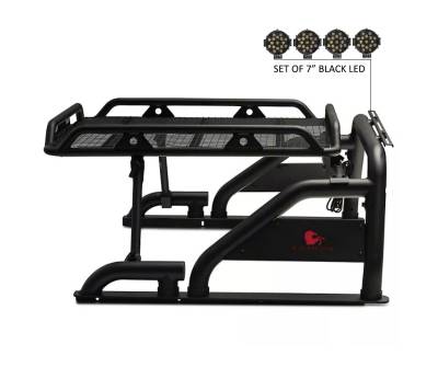Black Horse Off Road - WARRIOR Roll Bar With 2 pairs of 7.0" Black Trim Rings LED Flood Lights-Black-Silverado/Sierra 14+,Ford F-150 15+,Dodge Ram 15+|Black Horse Off Road - Image 22