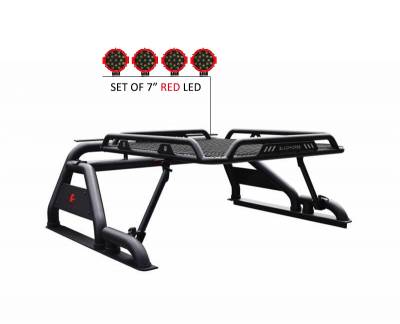 Black Horse Off Road - WARRIOR Roll Bar With 2 pairs of 7.0" Red Trim Rings LED Flood Lights-Black-Silverado/Sierra 14+,Ford F-150 15+,Dodge Ram 15+|Black Horse Off Road - Image 2