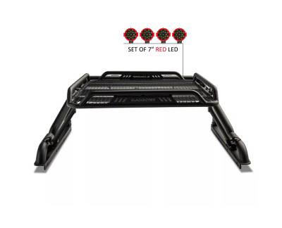 Black Horse Off Road - WARRIOR Roll Bar With 2 pairs of 7.0" Red Trim Rings LED Flood Lights-Black-Silverado/Sierra 14+,Ford F-150 15+,Dodge Ram 15+|Black Horse Off Road - Image 3