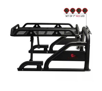 Black Horse Off Road - WARRIOR Roll Bar With 2 pairs of 7.0" Red Trim Rings LED Flood Lights-Black-Silverado/Sierra 14+,Ford F-150 15+,Dodge Ram 15+|Black Horse Off Road - Image 4