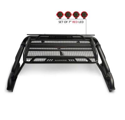 Black Horse Off Road - WARRIOR Roll Bar With 2 pairs of 7.0" Red Trim Rings LED Flood Lights-Black-Silverado/Sierra 14+,Ford F-150 15+,Dodge Ram 15+|Black Horse Off Road - Image 5