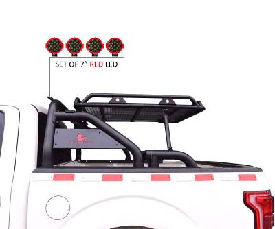 Black Horse Off Road - WARRIOR Roll Bar With 2 pairs of 7.0" Red Trim Rings LED Flood Lights-Black-Silverado/Sierra 14+,Ford F-150 15+,Dodge Ram 15+|Black Horse Off Road - Image 12