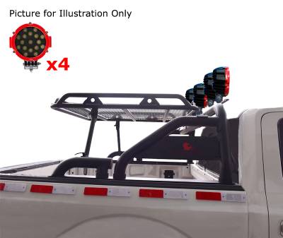 Black Horse Off Road - WARRIOR Roll Bar With 2 pairs of 7.0" Red Trim Rings LED Flood Lights-Black-Silverado/Sierra 14+,Ford F-150 15+,Dodge Ram 15+|Black Horse Off Road - Image 16