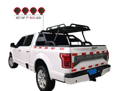 Black Horse Off Road - WARRIOR Roll Bar With 2 pairs of 7.0" Red Trim Rings LED Flood Lights-Black-Silverado/Sierra 14+,Ford F-150 15+,Dodge Ram 15+|Black Horse Off Road - Image 20