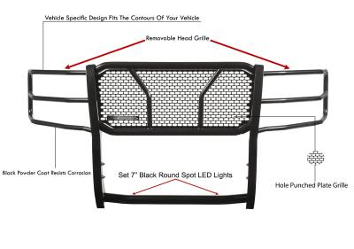 Black Horse Off Road - RUGGED Heavy Duty Grille Guard With Set of 7.0" Black Trim Rings LED Flood Lights-Black-2007-2013 Chevrolet Silverado 1500|Black Horse Off Road - Image 4