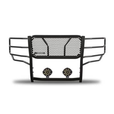 RUGGED Heavy Duty Grille Guard With Set of 7.0" Black Trim Rings LED Flood Lights-Black-Silverado 1500 LD/Silverado 1500|Black Horse Off Road