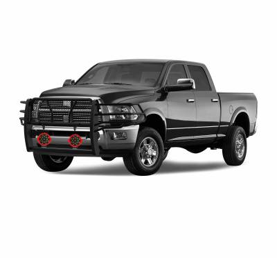 Black Horse Off Road - RUGGED Heavy Duty Grille Guard With Set of 7.0" Red Trim Rings LED Flood Lights-Black-Ram 2500/Ram 3500|Black Horse Off Road - Image 3