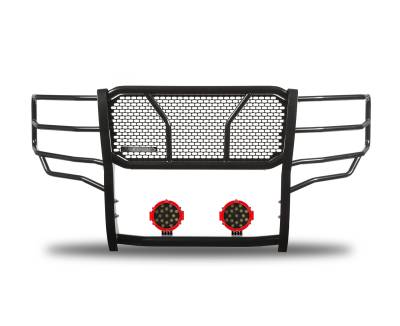 Black Horse Off Road - RUGGED Heavy Duty Grille Guard With Set of 7.0" Red Trim Rings LED Flood Lights-Black-Ram 2500/Ram 3500|Black Horse Off Road - Image 4
