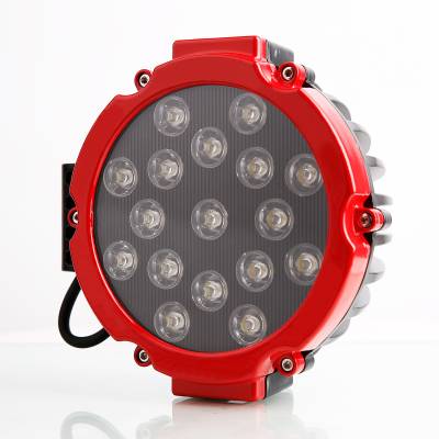 Black Horse Off Road - RUGGED Heavy Duty Grille Guard With Set of 7.0" Red Trim Rings LED Flood Lights-Black-Ram 2500/Ram 3500|Black Horse Off Road - Image 9