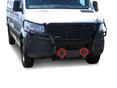 Black Horse Off Road - RUGGED Heavy Duty Grille Guard With Set of 7.0" Red Trim Rings LED Flood Lights-Black-2019-2025 Dodge Sprinter 1500-2500-3500/2019-2025-Benz Sprinter 1500-2500-3500|Black Horse Off Road - Image 3
