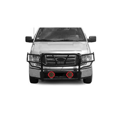 Black Horse Off Road - RUGGED Heavy Duty Grille Guard With Set of 7.0" Red Trim Rings LED Flood Lights-Black-2009-2014 Ford F-150|Black Horse Off Road - Image 2
