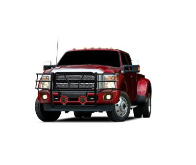 Black Horse Off Road - RUGGED Heavy Duty Grille Guard With Set of 7.0" Red Trim Rings LED Flood Lights-Black-F-250/F-350/F-450/F-550 SD|Black Horse Off Road - Image 2