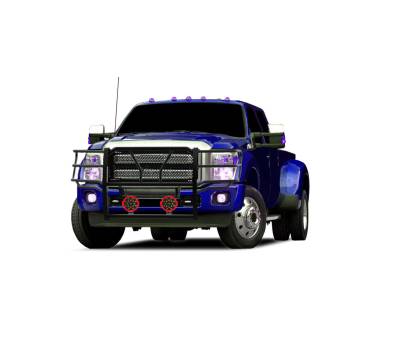 Black Horse Off Road - RUGGED Heavy Duty Grille Guard With Set of 7.0" Red Trim Rings LED Flood Lights-Black-F-250/F-350/F-450/F-550 SD|Black Horse Off Road - Image 3
