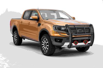 Black Horse Off Road - RUGGED Heavy Duty Grille Guard With Set of 7.0" Red Trim Rings LED Flood Lights-Black-2019-2023 Ford Ranger|Black Horse Off Road - Image 2