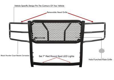 Black Horse Off Road - RUGGED Heavy Duty Grille Guard With Set of 7.0" Red Trim Rings LED Flood Lights-Black-Sierra 2500 HD/Sierra 3500 HD|Black Horse Off Road - Image 2
