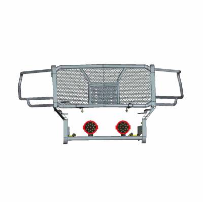 Black Horse Off Road - RUGGED Heavy Duty Grille Guard With Set of 7.0" Red Trim Rings LED Flood Lights-Black-Sierra 2500 HD/Sierra 3500 HD|Black Horse Off Road - Image 4