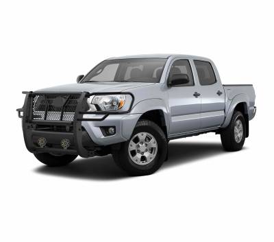 Black Horse Off Road - RUGGED Heavy Duty Grille Guard With Set of 7.0" Black Trim Rings LED Flood Lights-Black-2005-2015 Toyota Tacoma|Black Horse Off Road - Image 2