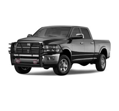 Black Horse Off Road - RUGGED Heavy Duty Grille Guard With Set of 5.3" Red Trim Rings LED Flood Lights-Black-Ram 2500/Ram 3500/2500/3500|Black Horse Off Road - Image 3