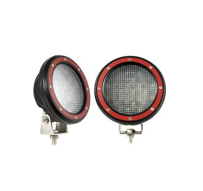 Black Horse Off Road - RUGGED Heavy Duty Grille Guard With Set of 5.3" Red Trim Rings LED Flood Lights-Black-Ram 2500/Ram 3500/2500/3500|Black Horse Off Road - Image 7