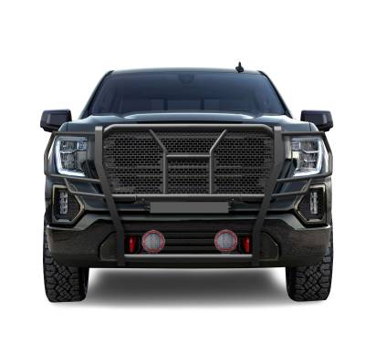Black Horse Off Road - RUGGED Heavy Duty Grille Guard With Set of 5.3" Red Trim Rings LED Flood Lights-Black-2019-2021 GMC Sierra 1500|Black Horse Off Road - Image 2