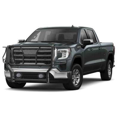 Black Horse Off Road - RUGGED Heavy Duty Grille Guard With Set of 5.3".Black Trim Rings LED Flood Lights-Black-Sierra 2500 HD/Sierra 3500 HD|Black Horse Off Road - Image 3