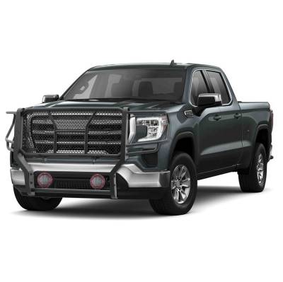 Black Horse Off Road - RUGGED Heavy Duty Grille Guard With Set of 5.3" Red Trim Rings LED Flood Lights-Black-Sierra 2500 HD/Sierra 3500 HD|Black Horse Off Road - Image 3